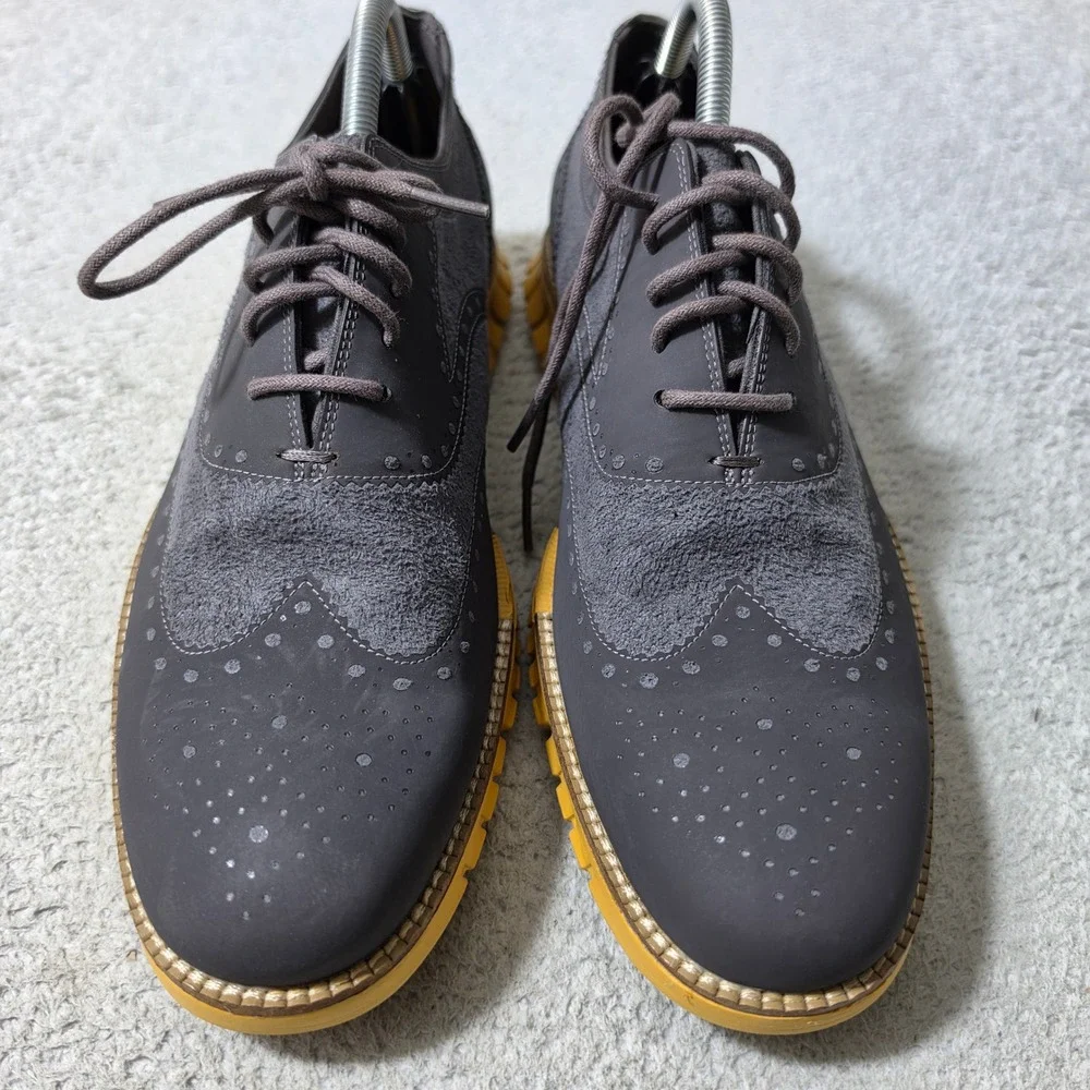 Cole Haan Zerogrand Wingtip Oxford Mens 10.5‎ Grey Yellow Brogue C23737